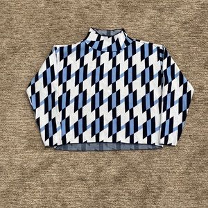 Anthropologie Blue and White Diamond Sweater